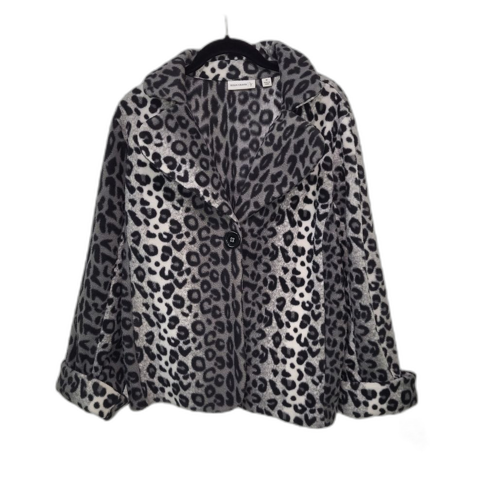 Susan Graver Black And White Leopard Print Jacket - image 1